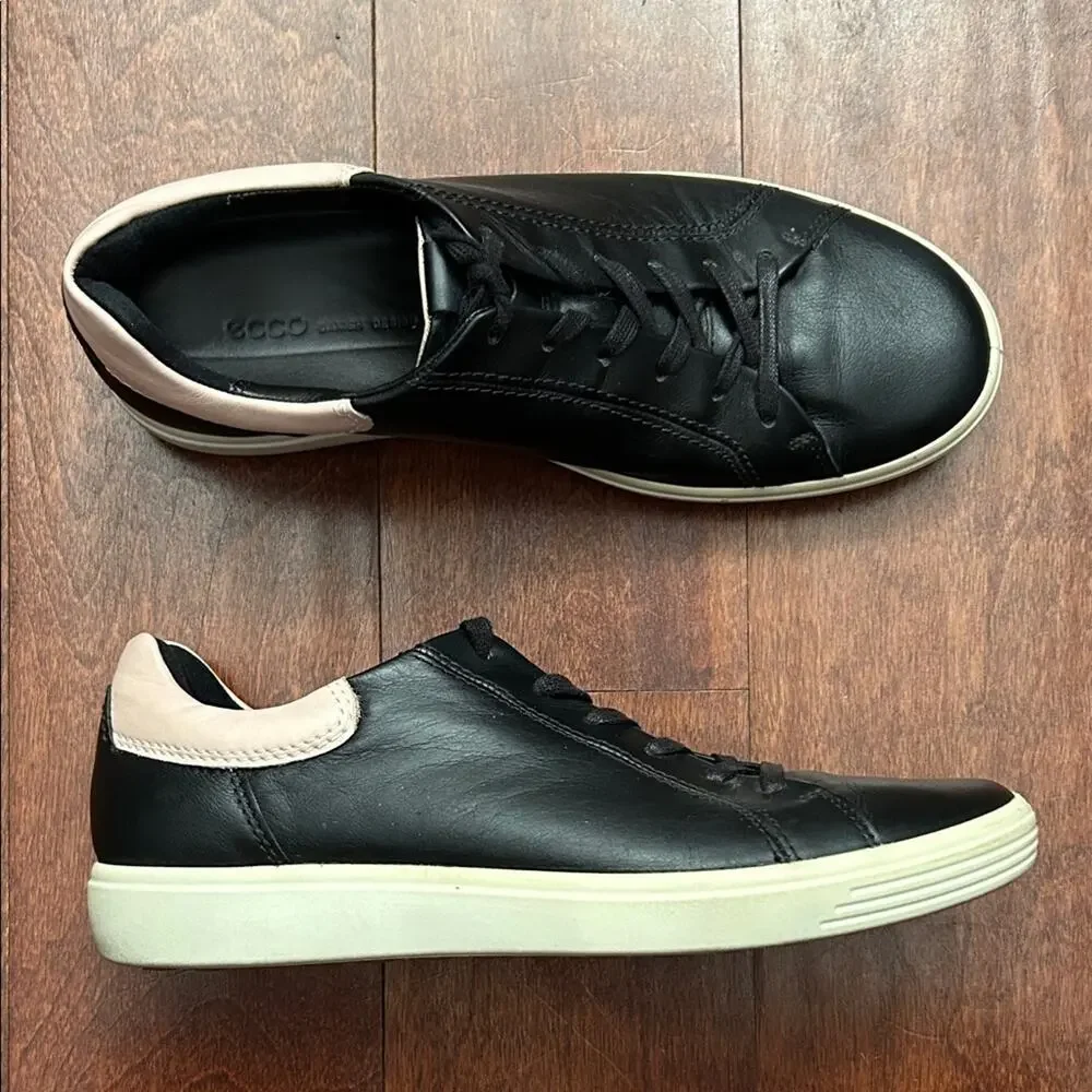 Ecco Women’s Soft 7 Sneaker in Butter Soft Black and Pink Leather, Size 10